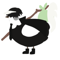 A sable and white chicken with a head pattern