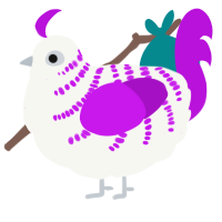 A white and amethyst chicken with a half-bar pattern