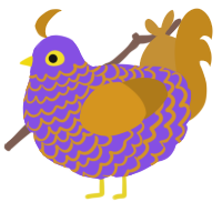A blurple and ochre chicken with a lace pattern
