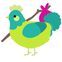 A lime and turquoise chicken with a head pattern
