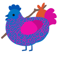 A sapphire and fuchsia chicken with a double-lace pattern