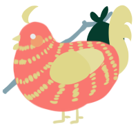 A teal and navy chicken with a bar pattern