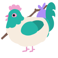A cream and turquoise chicken with a head pattern
