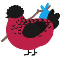 A crimson and sable chicken with a half-lace pattern
