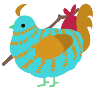 A aqua and ochre chicken with a bar pattern