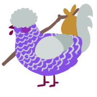 A blurple and silver chicken with a lace pattern