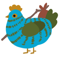 A cerulean and olive chicken with a bar pattern