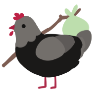 A sable and grey chicken with a head pattern