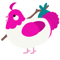 A white and fuchsia chicken with a head pattern