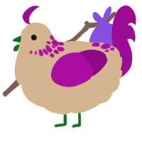A beige and plum chicken with a neck-speckle pattern