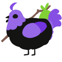 A black and blurple chicken with a head pattern