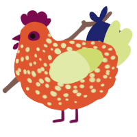 A vermilion and lemon chicken with a speckle pattern
