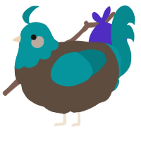 A bark and teal chicken with a head pattern