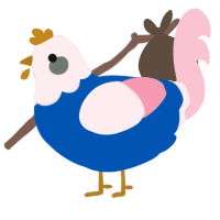 A ultramarine and rose chicken with a head pattern