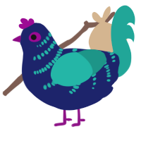 A navy and turquoise chicken with a half-bar pattern