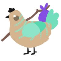 A beige and mint chicken with a half-bar pattern