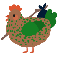 A brown and leaf chicken with a speckle pattern