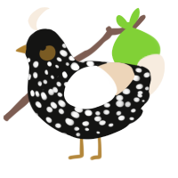 A black and cream chicken with a speckle pattern