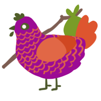 A plum and vermilion chicken with a lace pattern