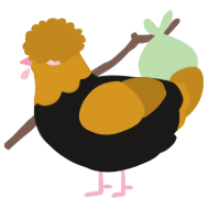 A sable and ochre chicken with a head pattern