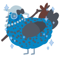 A cerulean and grey chicken with a speckle pattern