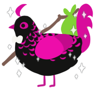 Despair, a black and fuchsia chicken with a half-lace pattern