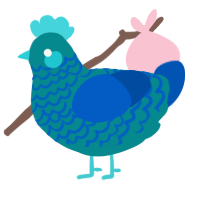 A teal and ultramarine chicken with a lace pattern
