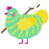 A spring and yellow chicken with a bar pattern