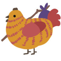 A orange and red chicken with a bar pattern