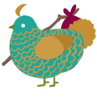A turquoise and gold chicken with a lace pattern