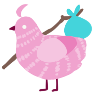 A pink chicken with a bar pattern