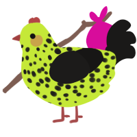 A lime and sable chicken with a speckle pattern