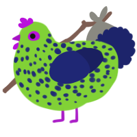 A grass and navy chicken with a speckle pattern
