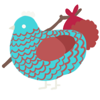 A aqua and red chicken with a lace pattern