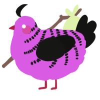 A orchid and black chicken with a half-bar pattern