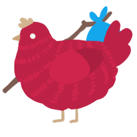 A crimson chicken with a bar pattern