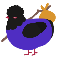 A indigo and sable chicken with a head pattern