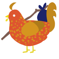 A vermilion and ochre chicken with a speckle pattern