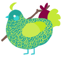 A turquoise and lime chicken with a double-lace pattern