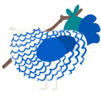 A white and ultramarine chicken with a lace pattern