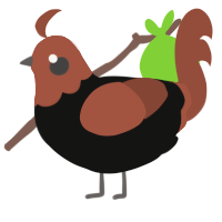 A black and russet chicken with a head pattern