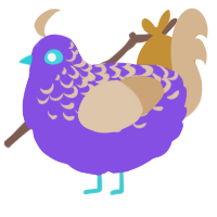 A blurple and beige chicken with a half-lace pattern
