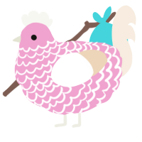 A pink and cream chicken with a lace pattern