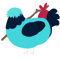 mop, a aqua and tumblr chicken with a head pattern