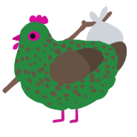 A viridian and bark chicken with a speckle pattern