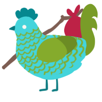 A aqua and chartreuse chicken with a lace pattern