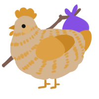 A beige and orange chicken with a bar pattern