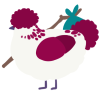A white and maroon chicken with a neck-speckle pattern