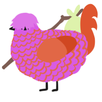 A orchid and vermilion chicken with a lace pattern