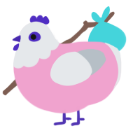 A pink and mist chicken with a head pattern